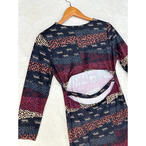 Victoria Sport Leopard Open Back Dress 3/4 Sleeve Black NICE Bodycon MEDIUM‎ - Picture 7 of 16